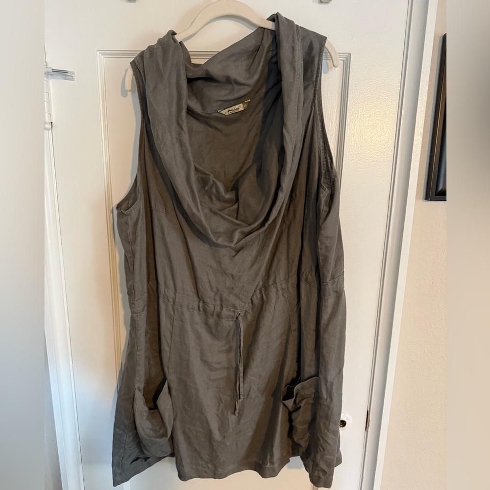 100% Linen Gray Sleeveless Cowl Neck Dress